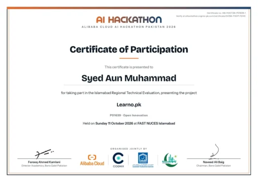 Alibaba Cloud AI Hackathon Pakistan 2026 — Learno.pk · Bano Qabil, Cognix, Alkhidmat